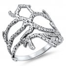 WIDE BAND PLAIN SILVER CORAL REEF RING Solid Sterling Silver Band Size 7-10 925
