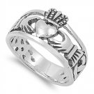 Silver Ring - Celtic Claddagh 925 Solid Sterling Silver Band  12 mm