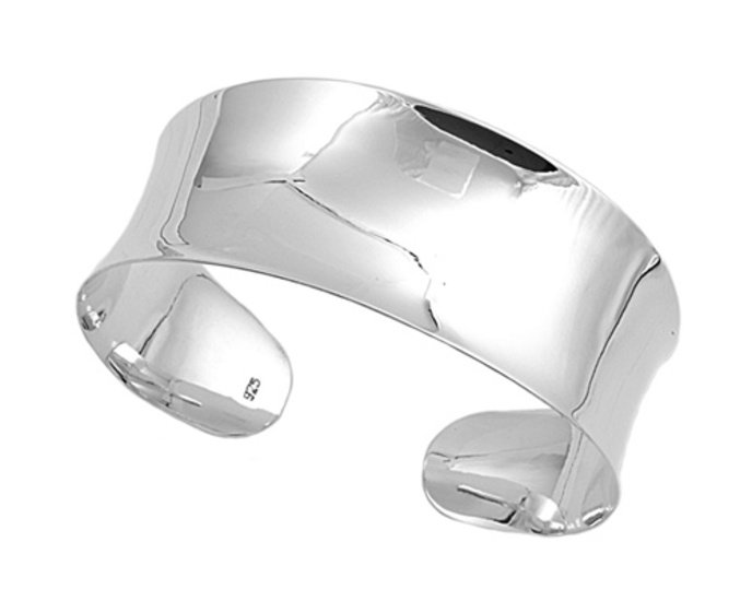 17mm Convex Design Plain Silver Cuff Bracelet Sterling Silver