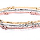 Tri-colored 7mm Brilliant CZ Stackable Silver Bangle Bracelet Sterling Silver