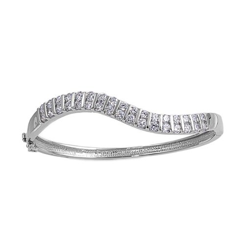 Bar Set Brilliant Cut CZ Silver Bangle Bracelet Sterling Silver