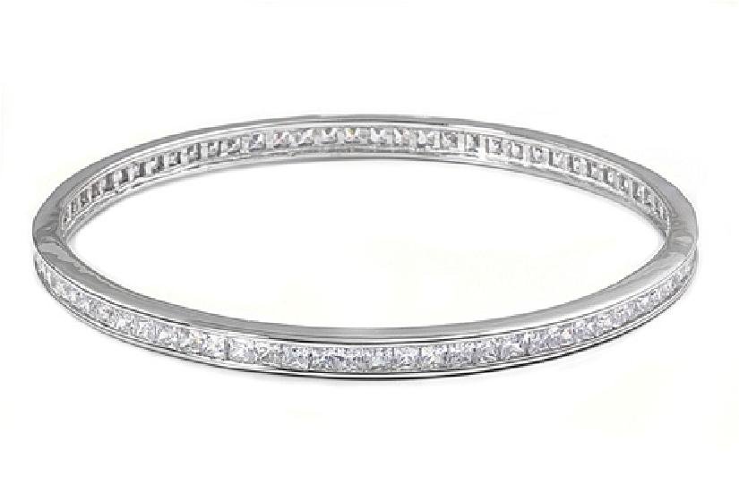 5mm Thick Princess Cut CZ Eternity Silver Bangle Bracelet Sterling Silver