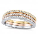 PAVE TRIPLE BAND STACKABLE RING Rose Yellow Gold Solid Sterling Silver Sterling