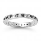 Black and White 3mm Princess Cubic Zirconia Eternity Band Ring  Sterling Silver