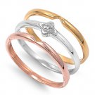 Three Piece Tri Tone Silver CZ Stackable Band Ring Sterling Silver Bridal Ring
