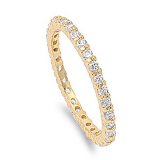 STACKABLE YELLOW GOLD CZ ETERNITY BAND .925 Sterling Silver Ring 2MM Sterling Si