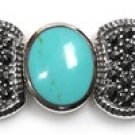 Vintage Inspired Turquoise and Black CZ Silver Marcasite Bracelet Sterling Silve