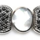 Vintage Inspired Mother of Pearl and Black CZ Silver Marcasite Bracelet Sterling