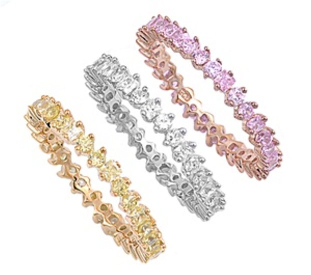 Three Piece Brilliant Cut Multicolor Cubic Zirconia Eternity Ring Sterling Silve