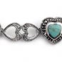 Heart Shape Links Turquoise CZ Silver Marcasite Bracelet Sterling Silver