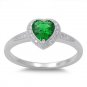 Silver 1 CT Heart Shape Emerald CZ HALO Solitaire Sterling Silver Promise Ring S