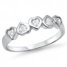 5 Bezel Set CZ Hearts 925 Solid Sterling Silver Band Ring Sterling Silver  Weddi