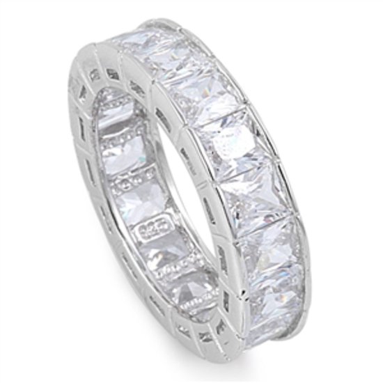 6MM PRINCESS CLEAR CZ ETERNITY ANNIVERSARY BAND Sterling Silver Ring Sterling Si