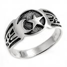 925 Solid Sterling Silver Ring - Moon And Star Band 12mm