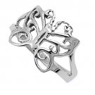 925 Solid Sterling Silver Ring - Butterfly Band 14 mm