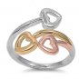 925 Solid Sterling Silver Ring - Tri - Color Heart Band 22mm