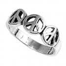 925 Solid Sterling Silver Ring - Peace Sign Band 8 mm