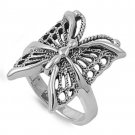 925 Solid Sterling Silver Ring - Butterfly Band 21 mm