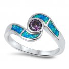 AMETHYST CZ & BLUE OPAL INLAY BYPASS Sterling Silver Ring Size 5-10