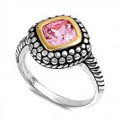 Designer Bali Cushion Cut Pink Cubic Zirconia Solitaire Ring Sterling Silver PIN