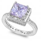 Antique Princess Cut Amethyst Cubic Zirconia Solitaire Ring Sterling Silver AMET