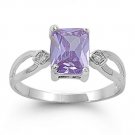 2CT Emerald Cut Lavender CZ Solitaire Ring Sterling Silver LAVENDER