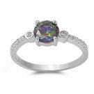 1CT Brilliant Cut Rainbow Topaz CZ Solitaire Ring Sterling Silver RAINBOW TOPAZ