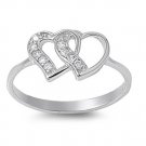 Double Heart Shape Cubic Zirconia Fashion Ring Sterling Silver CLEAR