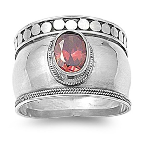 Oval Cut Garnet Cubic Zirconia Solitaire Ring Sterling Silver GARNET