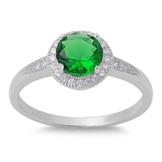 HALO SOLITAIRE Emerald CZ Promise Engagement Ring .925 Sterling Silver Sterling