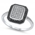 MICRO PAVE BLACK & WHITE CZ WINDOW PANE Sterling Silver Ring Size 5-10 Sterling