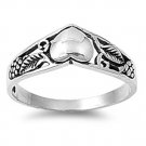 925 Solid Sterling Silver Ring - Heart and Flower Band 8 mm