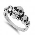 925 Solid Sterling Silver Ring - Skulls Band 12 mm (0.47 inch)