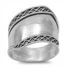 925 Solid Sterling FACETED BALI DESIGN SCROLL EDGE 925 Sterling Silver Wide Band