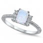 SILVER RECTANGLE WHITE FIRE OPAL PAVE CZ RING .925 Sterling Silver Promise Ring