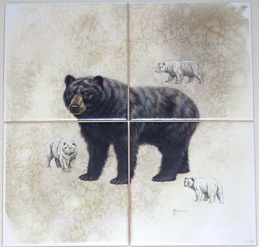 BEAR Ceramic Tile Mural 4 of 6" Size 12" x 12" Back Splash Wild Life Decor