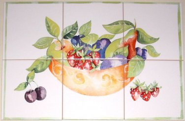 Closeout Fruit Dish Ceramic Tile Mural 6pcs of 6"  Kiln Fired Pear Strawberry Back Splash