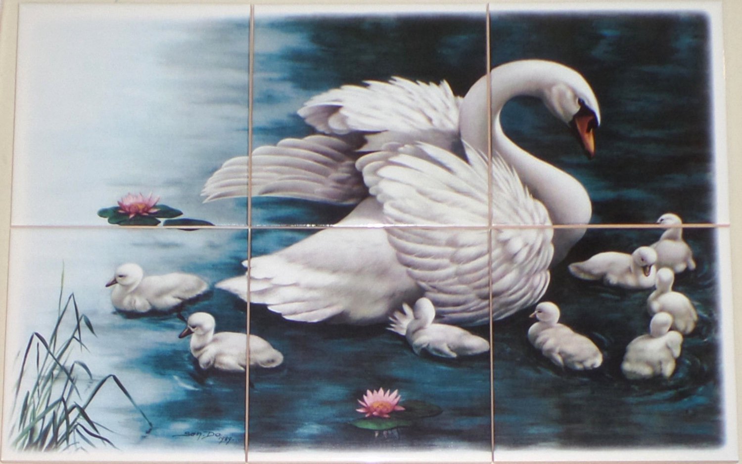 Swan With Signets 6 Of Mural Ceramic Tile Kiln Fired Back Ceramic Tile Mural Kiln Fired Back