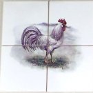 White Rooster Ceramic Tile Mural 4 pcs of 4.25" Kiln Fired Gray Color Tone White Rooster Ceramic Tile Mural 4 pcs of 4.25" Kiln Fired Gray Color Tone