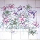 SOLD Lavender & Pink Lily Flower 30 Piece Ceramic Tile Mural 4.25" x 4.25" Kiln Fired Decor