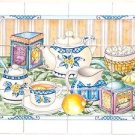 Closeout TEA SET W/BLUE CERAMIC TILE MURAL BACK SPLASH 12PCS 4.25" KILN FIRED Closeout TEA SET W/BLUE CERAMIC TILE MURAL BACK SPLASH 12PCS 4.25" KILN FIRED