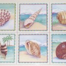 CLOSEOUT Sea Shell Ceramic Tile Back Splash Tropical Shells 6" Set of 6 Kiln Fired
