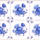 Blue Ceramic Rose Tiles Set of 6 /4.25"Blue Delft Design with Corners Kiln Fired Blue Ceramic Rose Tiles Set of 6 /4.25"Blue Delft Design with Corners Kiln Fired