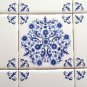 Sienna Rose 9 pc Blue and White Delft Design Ceramic Tile Inlay 4.25" x 4.25" Mottle Design