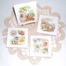 Garden Vegetable Ceramic Tile Coasters with full cork backs Set 4 Kiln Fired