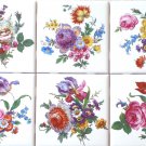 Meissen Flower Ceramic Tile 6 of 4.25" x 4.25" Straw Flowers, Roses, Blue Forget Me 596 Meissen Flower Ceramic Tile 6 of 4.25" x 4.25" Straw Flowers, Roses, Blue Forget Me 596