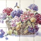 Hydrangea Flower Hummingbird 12pc Mural Ceramic Tile 17" x 13" Kiln Fired Back Splash