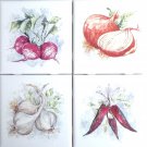 Garden Vegetable Beets Garlic Set 4 Ceramic Tile 4.25" Kiln Fired Back Splash Garden Vegetable Beets Garlic Set 4 Ceramic Tile 4.25" Kiln Fired Back Splash