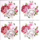 Four Summer Bloom Roses Flower Pink Ceramic Tile 4.25" x 4.25" KilnFired Decor Four Summer Bloom Roses Flower Pink Ceramic Tile 4.25" x 4.25" KilnFired Decor