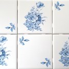 Blue & White Delft Design Swansea and Rose Ceramic Tile 6 - 4.25" Kiln Fired